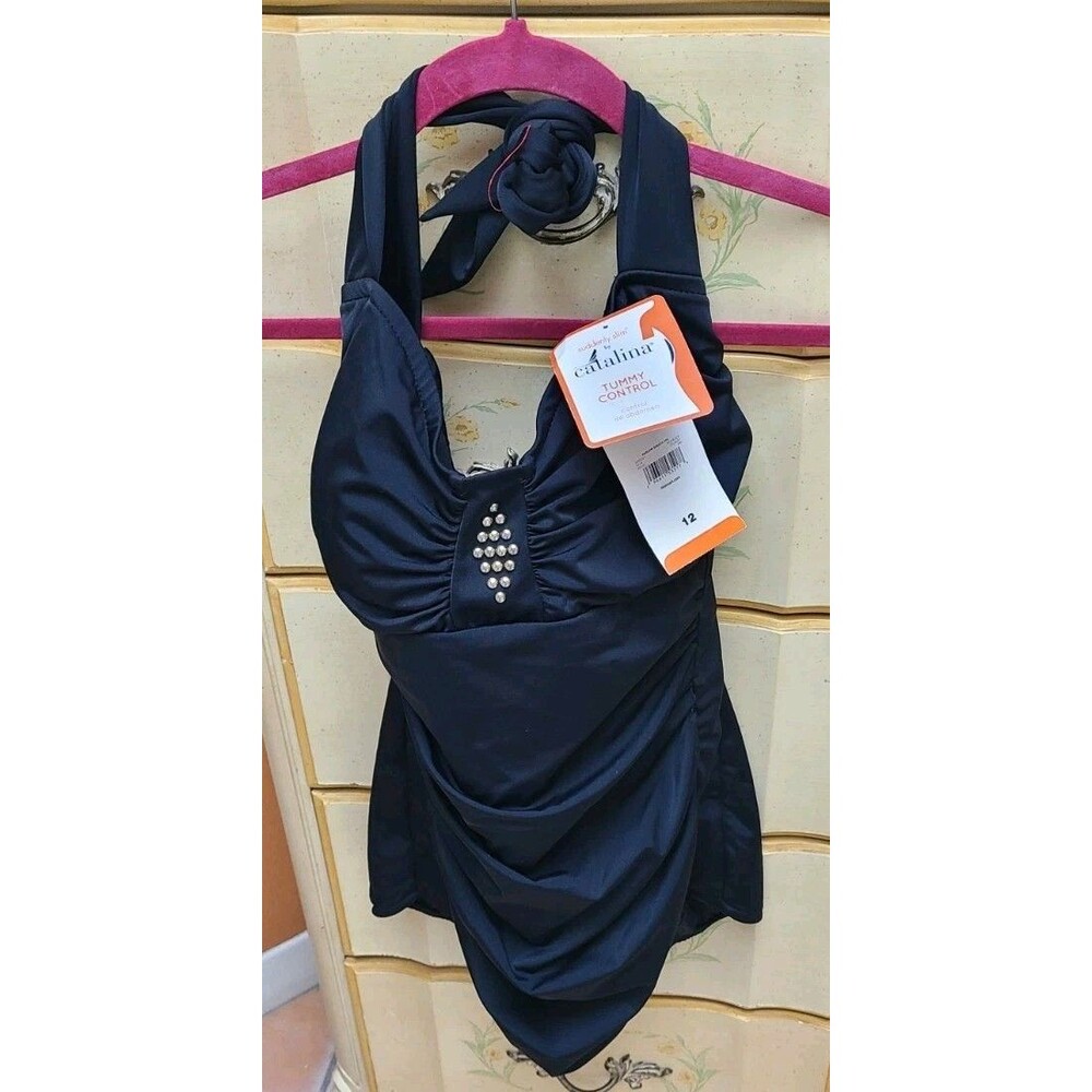 Catalina Women’s 12 "The Maralyn"  Swim Suit Black 12 Gold Embellished NWT